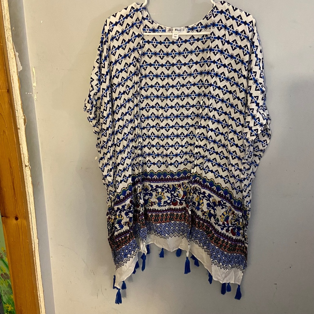 Blue & White Multi-Pattern Kimono